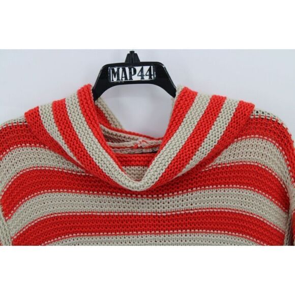 Bcbg Maxazria Cowl Neck Striped Orange Beige Assymetrical Hem  M - Picture 2 of 9